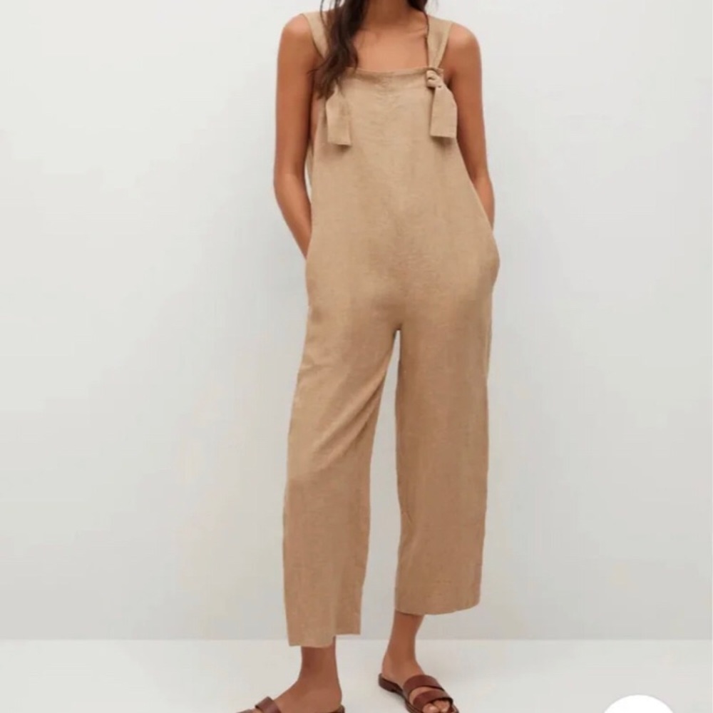 🌻 Mango linen tan beige jumpsuit overalls Madewell free people gap Abercrombie